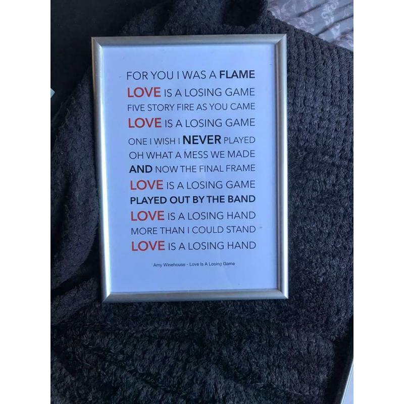 Framed song lyrics