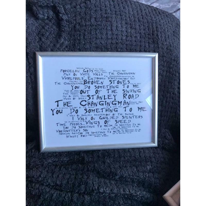 Framed song lyrics
