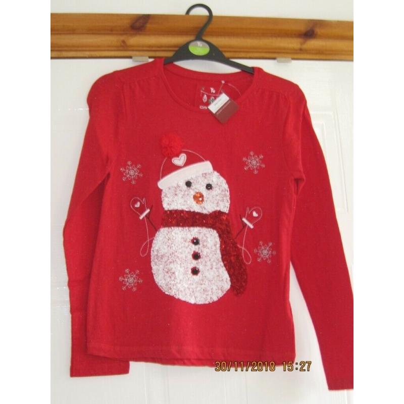 BRAND NEW SNOWMAN TOP (light weight jumper) for CHRISTMAS - for a girl age 12