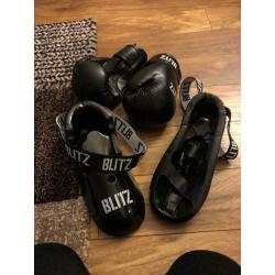 Boxing Gloves & Foot Protectors (two pairs or ?10 separately)