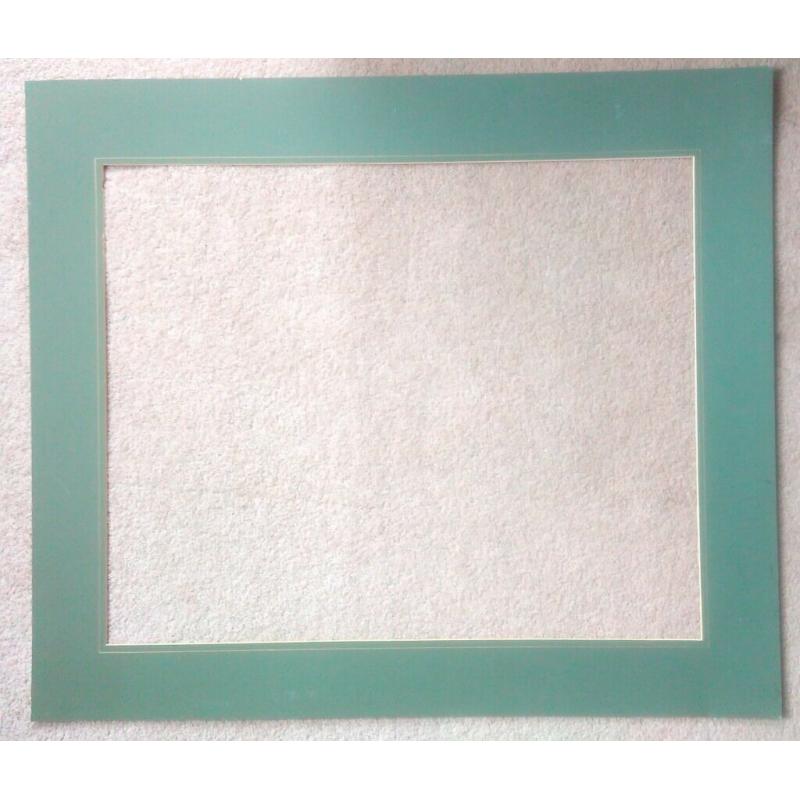 Large green border mount for picture framing, approx 66 x 58 cm external, 53 x 42.5 cm internal.