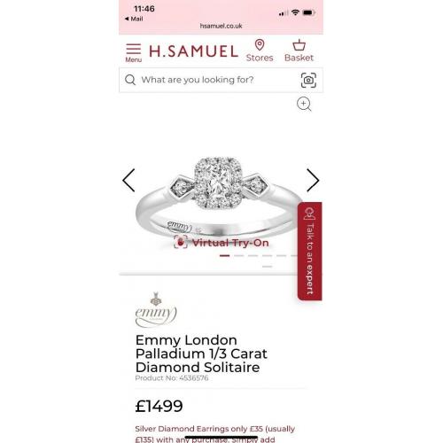 Palladium 1/3 Carat Diamond Ring