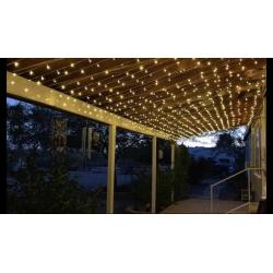 Warm white n multicoloured curtain lights